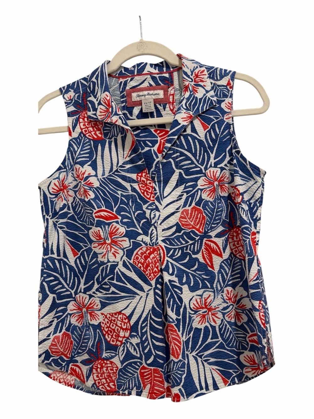 Tommy Bahama Red White Blue Floral Sleeveless Button-Front Top XS 4th July